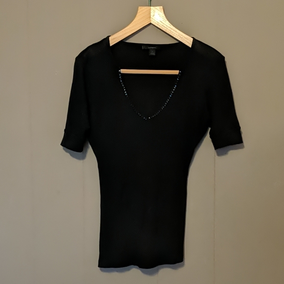 Express beaded V-neck with elbow sleeves Sz M - Picture 2 of 5